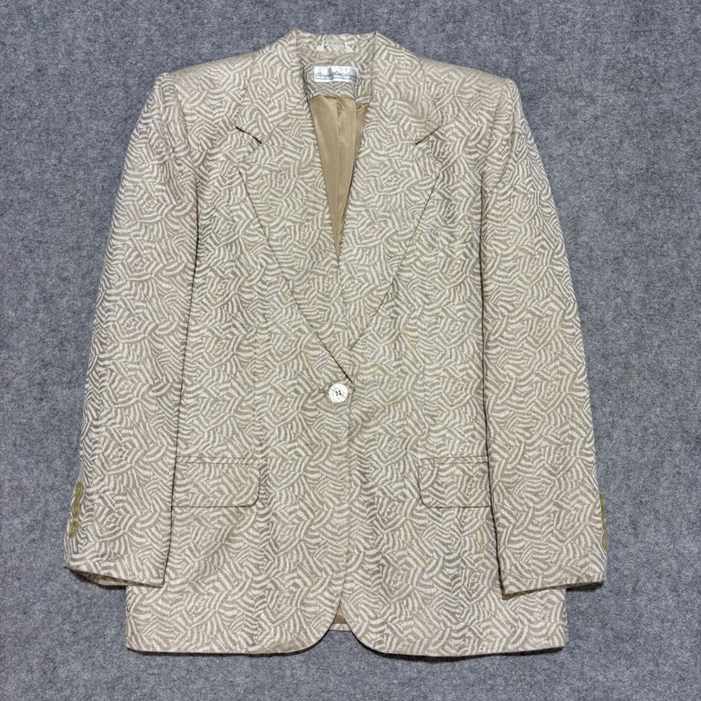 Giorgio Sant Angelo Vintage Linen Blend Blazer Beige Abstract Pattern Size 10